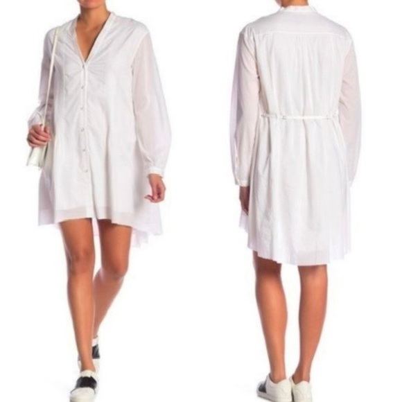 Rag & Bone Cotton ButtonDown Pintuck Pleated Tuxedo Tunic Long Sleeve Mini Dress - Picture 1 of 14